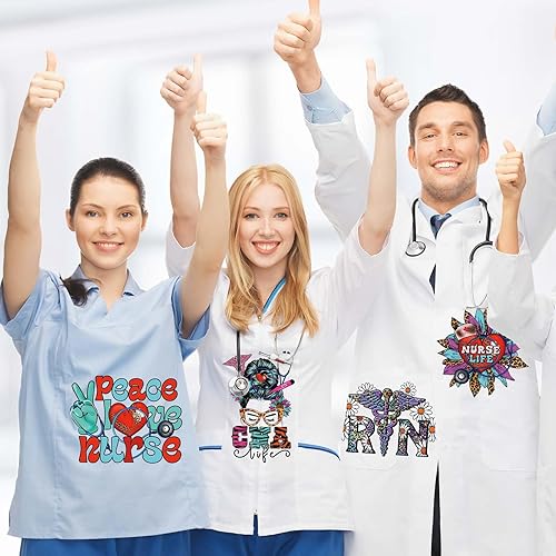 Miniatura 4 de JarThenaAMCS 15 hojas de calcomanías para planchar para enfermera, diseño retro de hospital, calcomanías de vinilo de transferencia de calor, varios