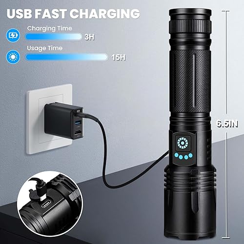 Miniatura 3 de Linternas recargables de alto lúmenes, 99,000 lúmenes, linternas LED superbrillantes con 5 modos e impermeable, potente linterna de mano para