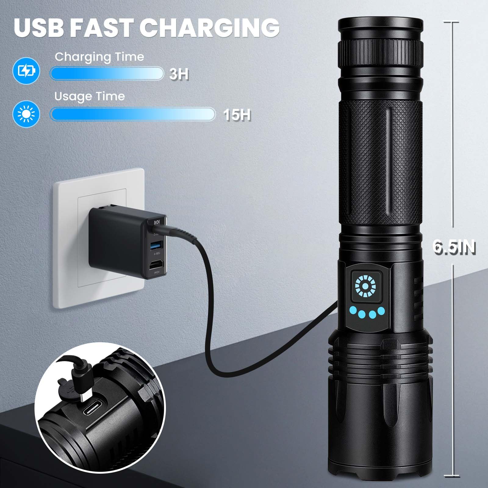 Confezione da 3 torce ricaricabili ad alta luminosità, 9000 lumen, torcia LED super luminosa per casa e campeggio, torcia portatile impermeabile con 5 modalità e funzione regolabile