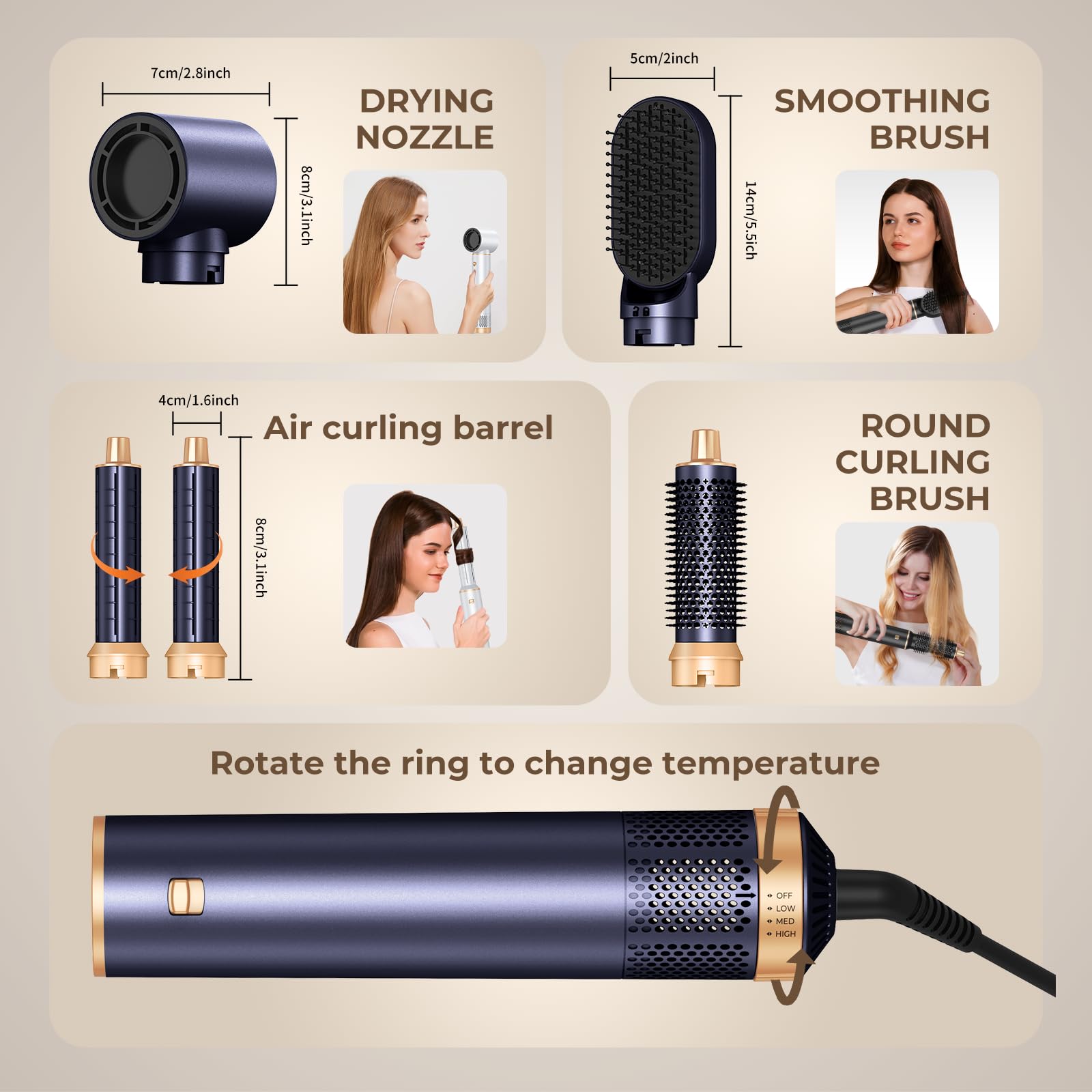 UKLISS Air Styler Seche Cheveux 5 en 1, Brosse Soufflante Ionique, Boucleur d'air Boucleur a Cheveux, Hair Styler Multifonctionnelle Professionnel, Hair Dryer Brush