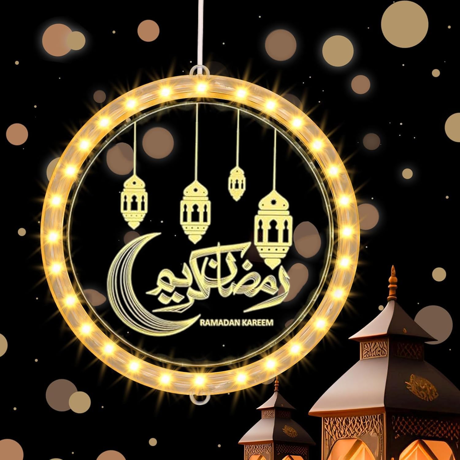 Tiokkss3D Hanging Ramadan Decorations LED Night Lights Ramadan Festival Room Decoration Ornaments and Eid Decoration Lights Party Decor (Design A)
