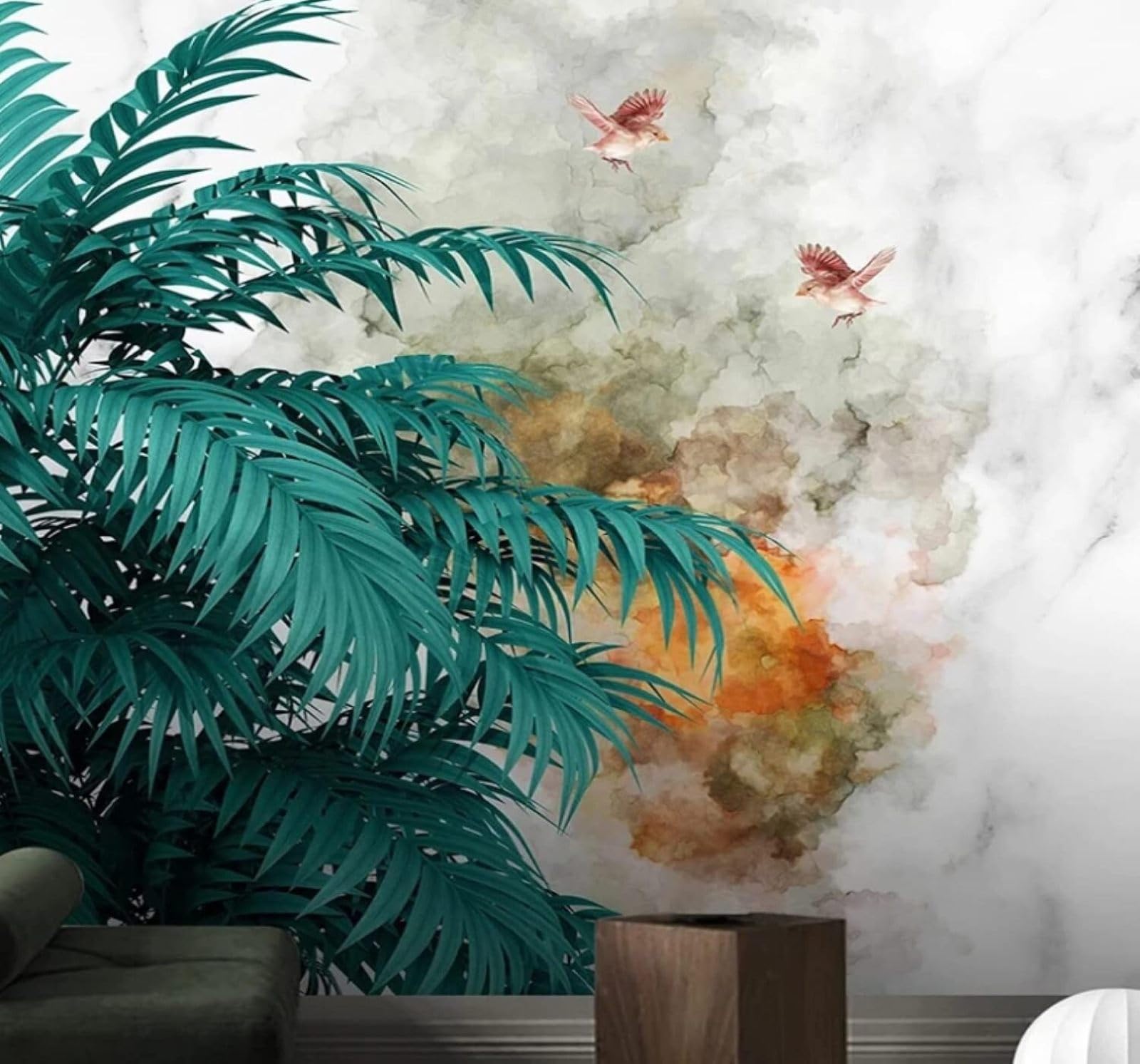 XLMING Minimalist Fresh Three Dimensional Green Leaves Birds 3D Wallpaper Luxury Silk Study Dining Feature Sofa Grey Bedroom Living Room Tv Decorative Wall-150cm×105cm