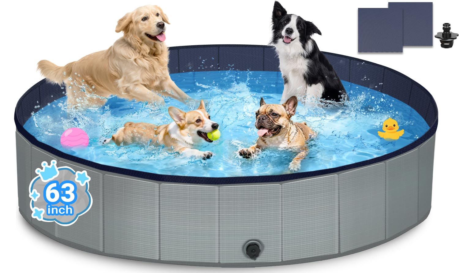 Bamda Dog Paddling Pool for Large Dogs, Multiple Pets, 160 x 30CM Grey