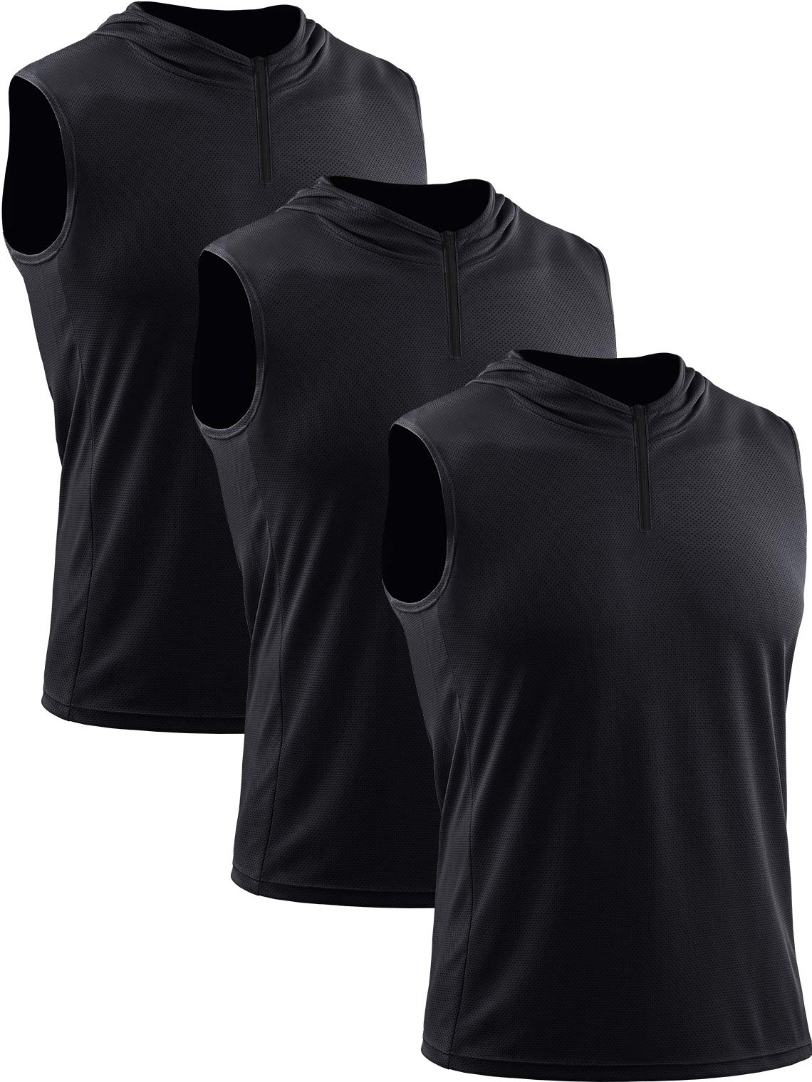 Neleus Men's Running Tank Tops 3 Pack Sleeveless Workout Athletic Shirts with Hoods