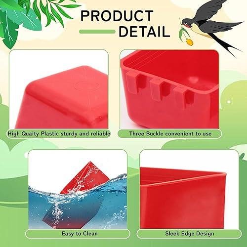 Miniatura 5 de 20 tazas de jaula para alimentador de pollo, tazas de alimentación colgantes para jaula de pájaros, alimentador de palomas de plástico, cuenco de