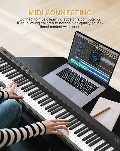 Miniatura 3 de KONIX Teclado de piano digital de 88 teclas, teclas semipesadas de tamaño completo, piano eléctrico con USB MIDI, pedal de sostenimiento, adaptador