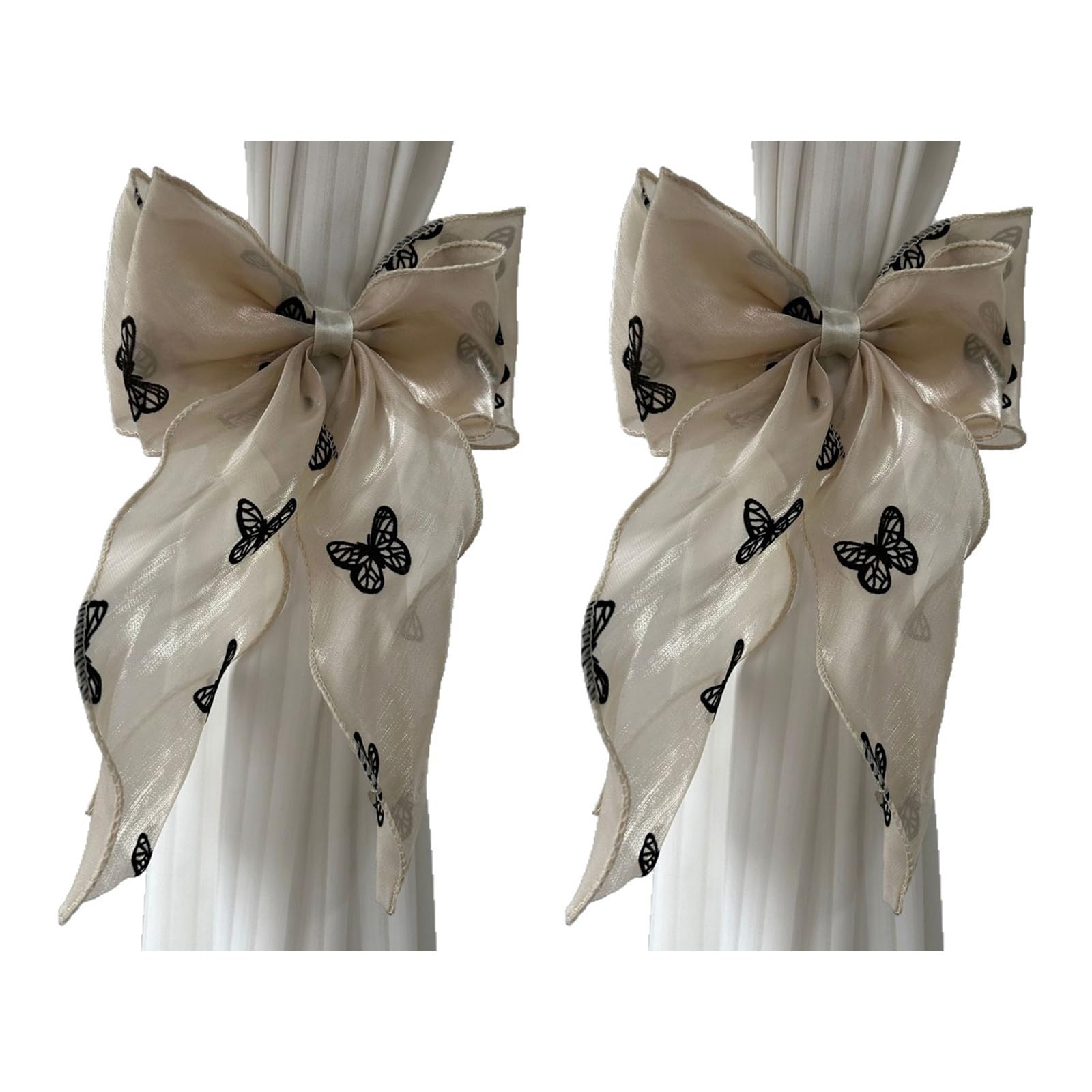 Kalttoy French Butterfly Of 2 Elastic Curtain Tiebacks With French Roses Bowknot For Easy Decoration Upgrade Easy Install Tiebacks
