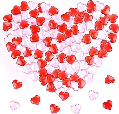 100 piezas de adornos acrílicos rojos y rosados de corazón para el día de San Valentín, gemas en forma de corazón rojo y rosa para el día de San
