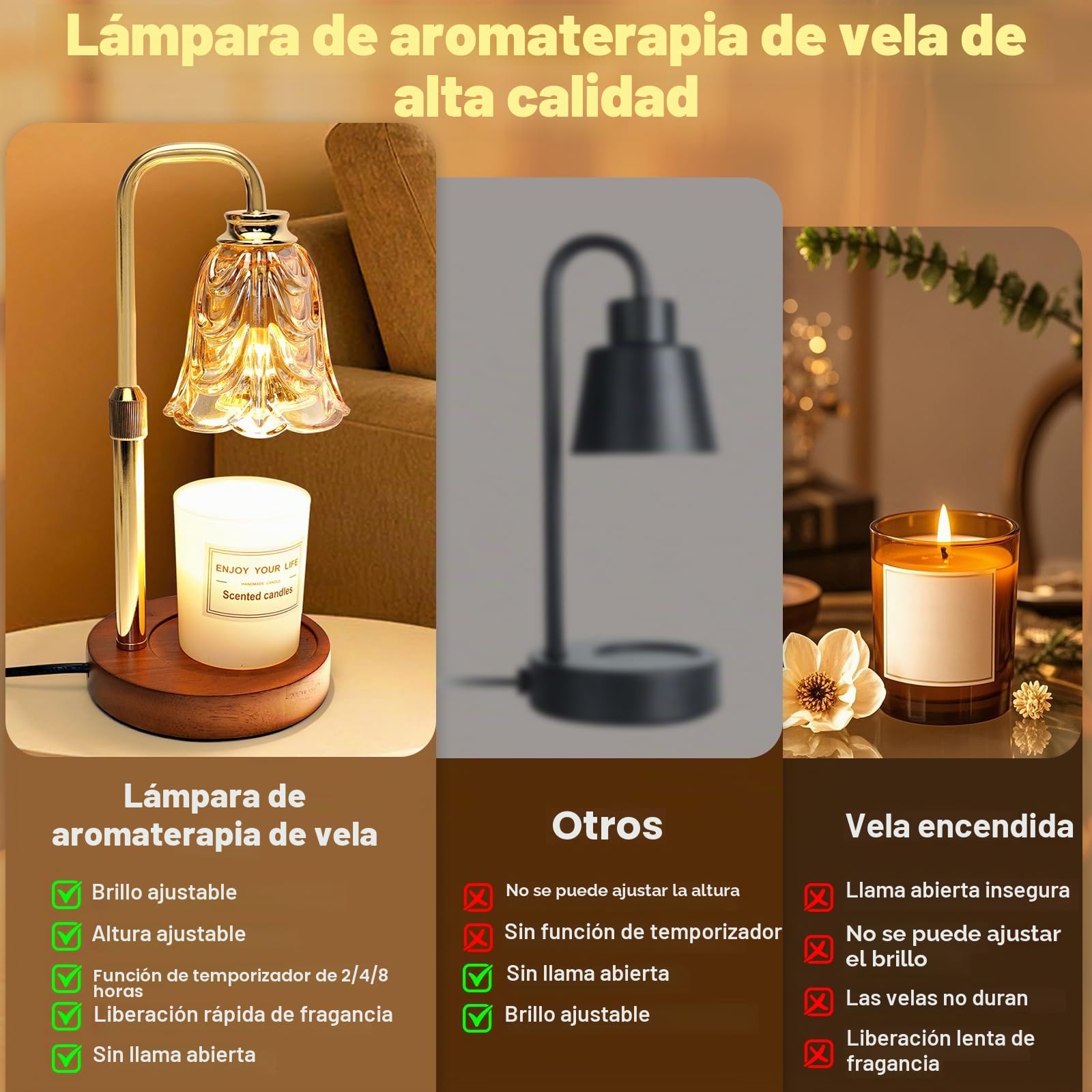 HOSSOM Candle Warmer Lamp Safe Flameless Lampara Vela Timer & Dimmer Calentador de Velas Altura ajustable para la relajación de la decoración de la oficina en el hogar