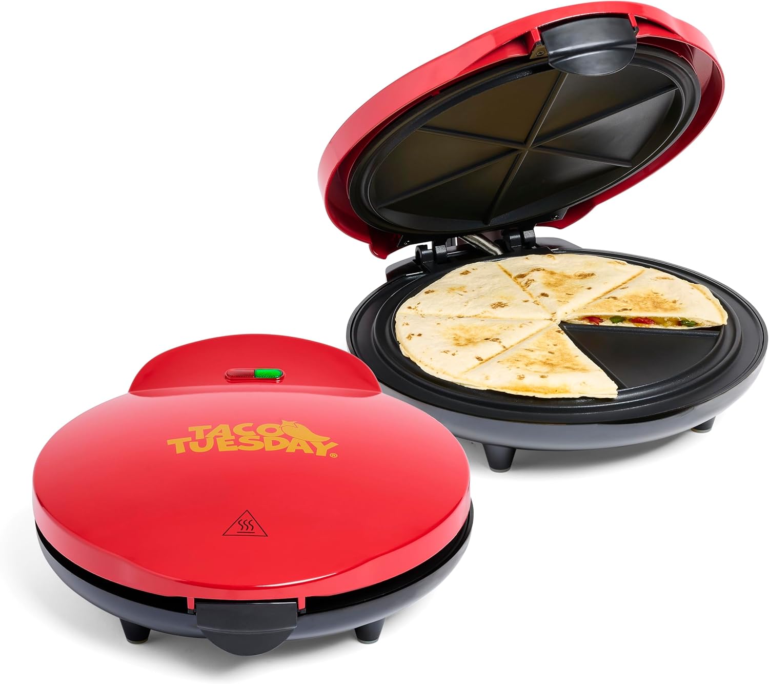 Taco Tuesday Deluxe 10-inch 6-Wedge Electric Quesadilla Maker with Extra Stuffing Latch