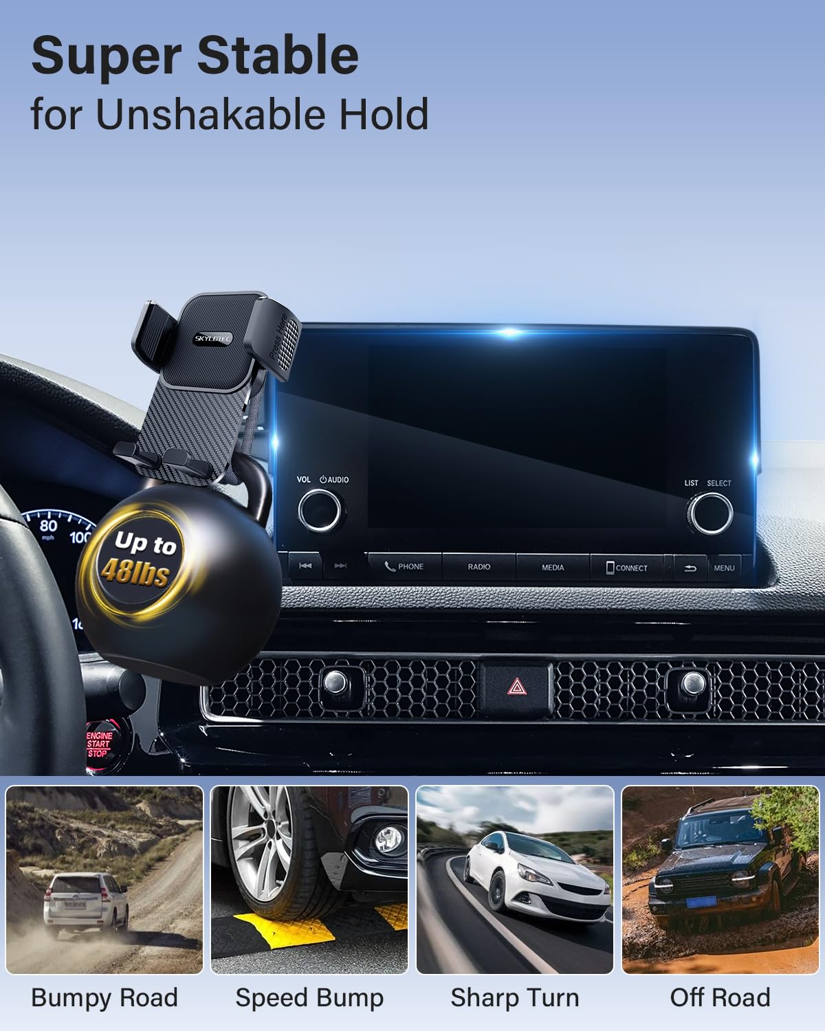 SKYLOTEC Supporto per telefono da auto per Jeep Renegade 2015-2023 Accessori | Renegade - Supporto per cellulare da cruscotto, supporto per auto, rotazione a 360°, senza blocco della bocchetta dell'aria