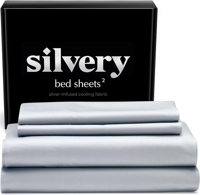 Silver Infused Bed Sheets Set - Award-Winning Self-Cooling Fabric with Self-Cleaning Silvery Technology that Stays Fresh 3X Longer for Hygienic Sleep