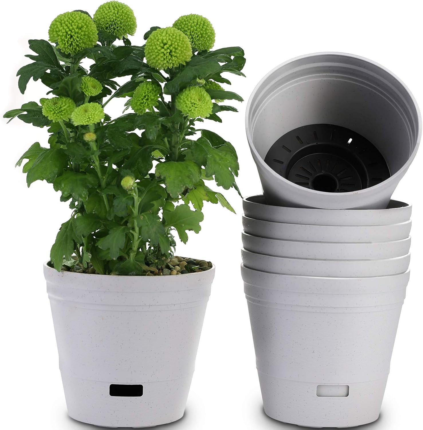 7 Pack White Plant pots Outdoor Plastic 6 inch Flower pots