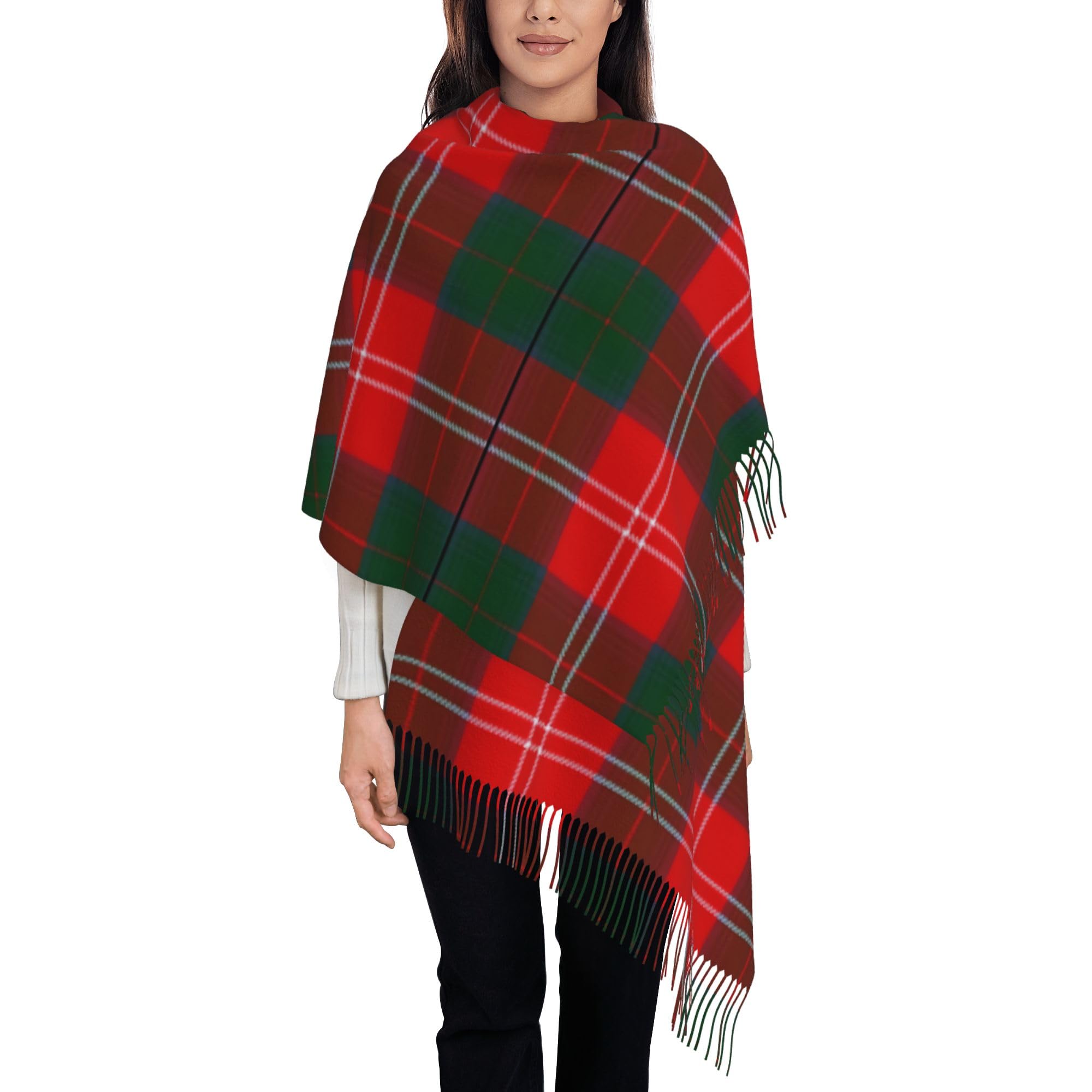 Oudrspo Women's Clan Chisholm Tartan Scarf Faux Cashmere Tassel Checked Long Scarf