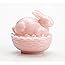 4" Pink Milk Glass Bunny Rabbit on Wooven Nest Covered Dish