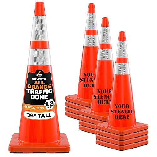 Miniatura 119 de Xpose Safety Conos de tráfico naranjas de 28 pulgadas con collares de 6 y 4 pulgadas, 1 paquete – Cono de seguridad de plástico PVC multiusos para