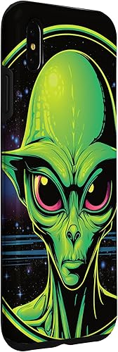 Vista 15 de iPhone 15 Pro Max Cute Green Alien Head UFO Space Face Alien Case