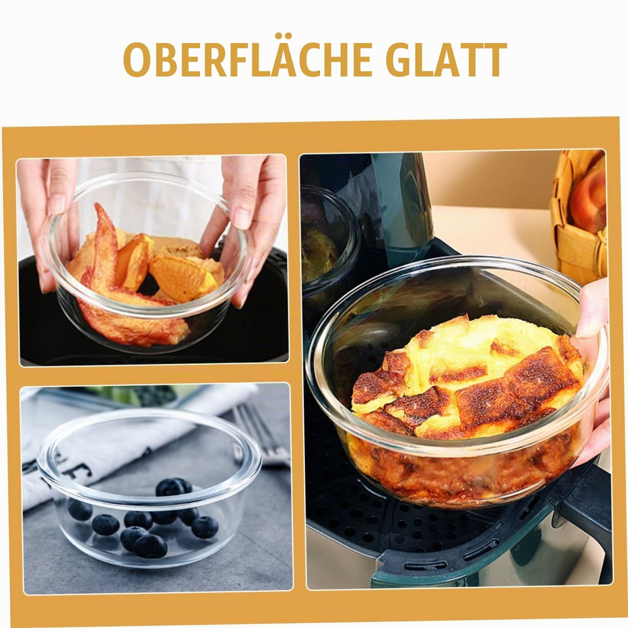 2 Stück Hitzebeständige Glas Schüsseln Spülmaschinenfest Vielseitige Salat und Dessertschalen Geeignet für Ofen und Heißluftfritteuse Lebensmittelecht Runde Auflaufformen