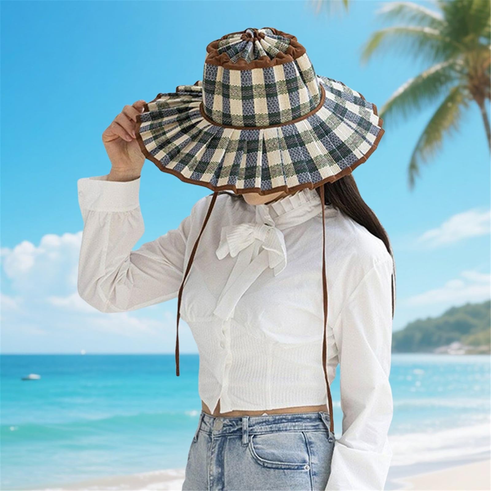 Chapeau de soleil plissé réversible - Large bord pliable - Chapeau de plage d'extérieur avec protection UV pour voyage