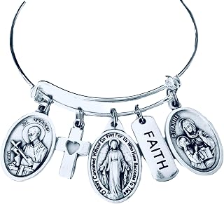 Miraculous Medal Bracelet with Saint Gerard & Saint Anne – Silver Expandable Catholic Bangle – Patron Saints of Mothers & Women – Handmade Religious Jewelry Gift