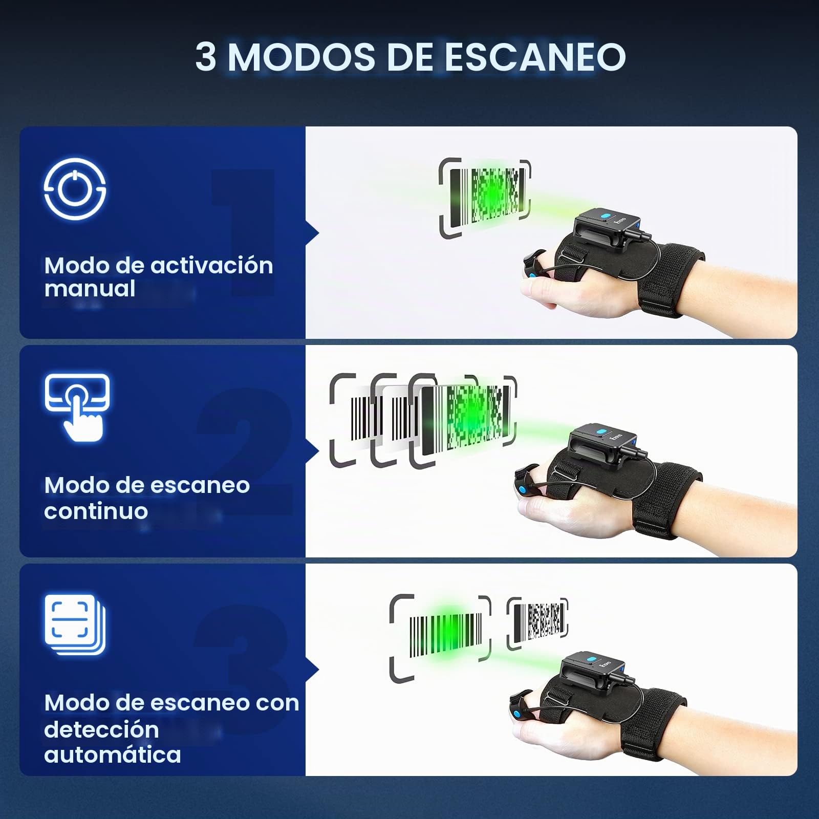 Eyoyo Escáner de código QR, Anillo de Dedo 1D 2D Bluetooth escáner de código de Barras, Mano Izquierda y Derecha, Android Tablet | Lector de código de barras para mano izquierda y derecha, escáner de inventario compatible con iPhone, iPad, tableta Android