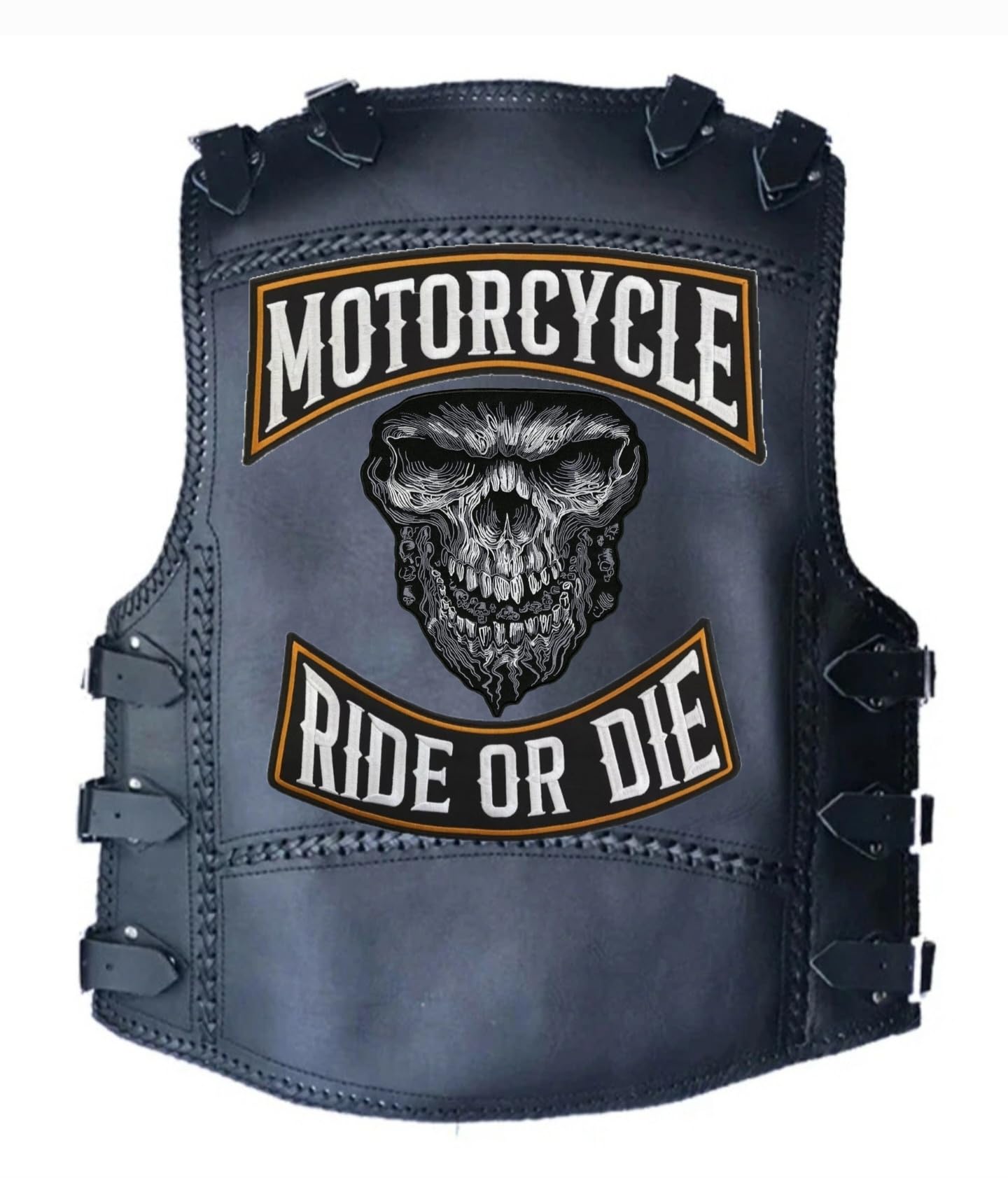 Set 2 Toppe ricamate Biker " Motorcycle | Ride Or Die " + Teschio Malvagio Patch Termoadesive per gilet e giubbotti moto, per decorare giacche, accessori abbigliamento, fai da te. (Set Malvagio)