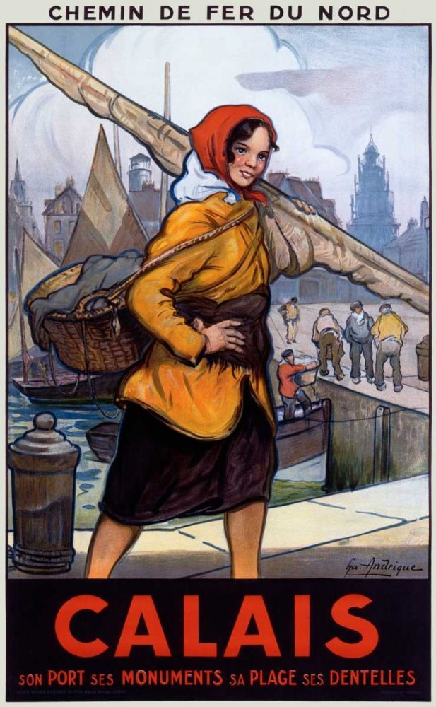 CANVAS-FRAMED-Chemin-de-Fer-du-Nord/Calais-Vintage-wall-decore-framed-Vertical-size_136_X_83cm