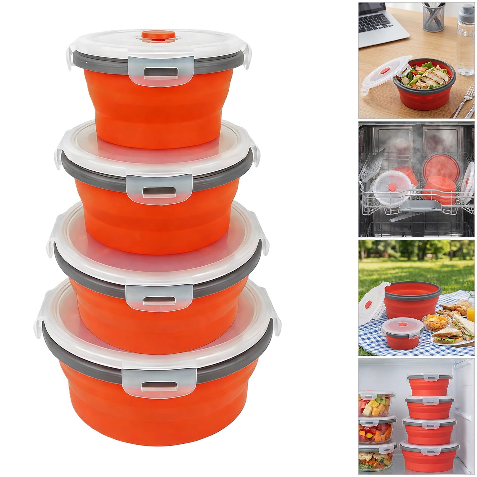 Set contenitori per Alimenti sigillati Pieghevoli in plastica e siliconi Set contenitori per Alimenti per pasti all ' Aperto per avanzati Set pentole sicure