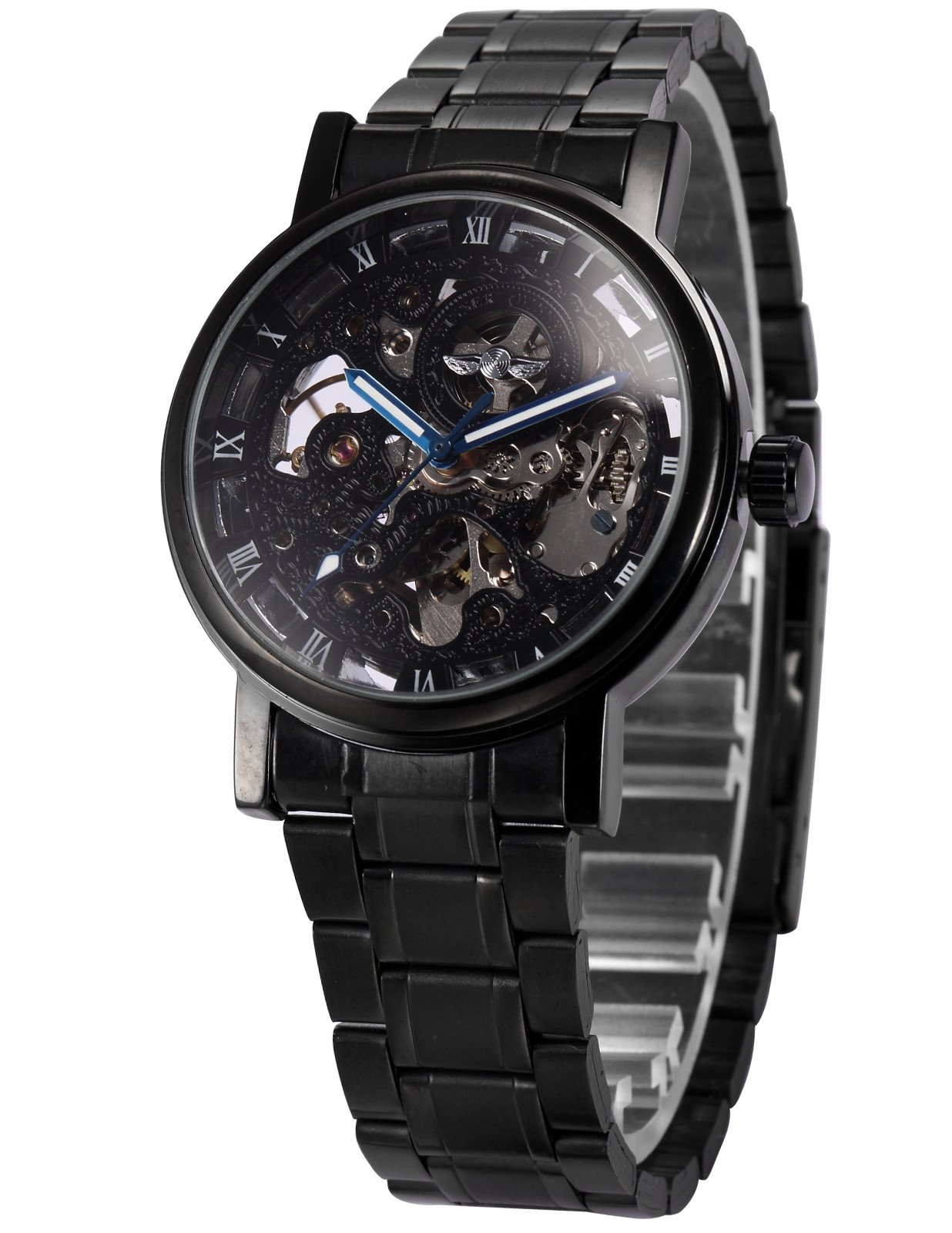 AMPM24 Men's Mechanical Skeleton Automatic Self-Winding Black Stainless Steel Band Watch PMW269