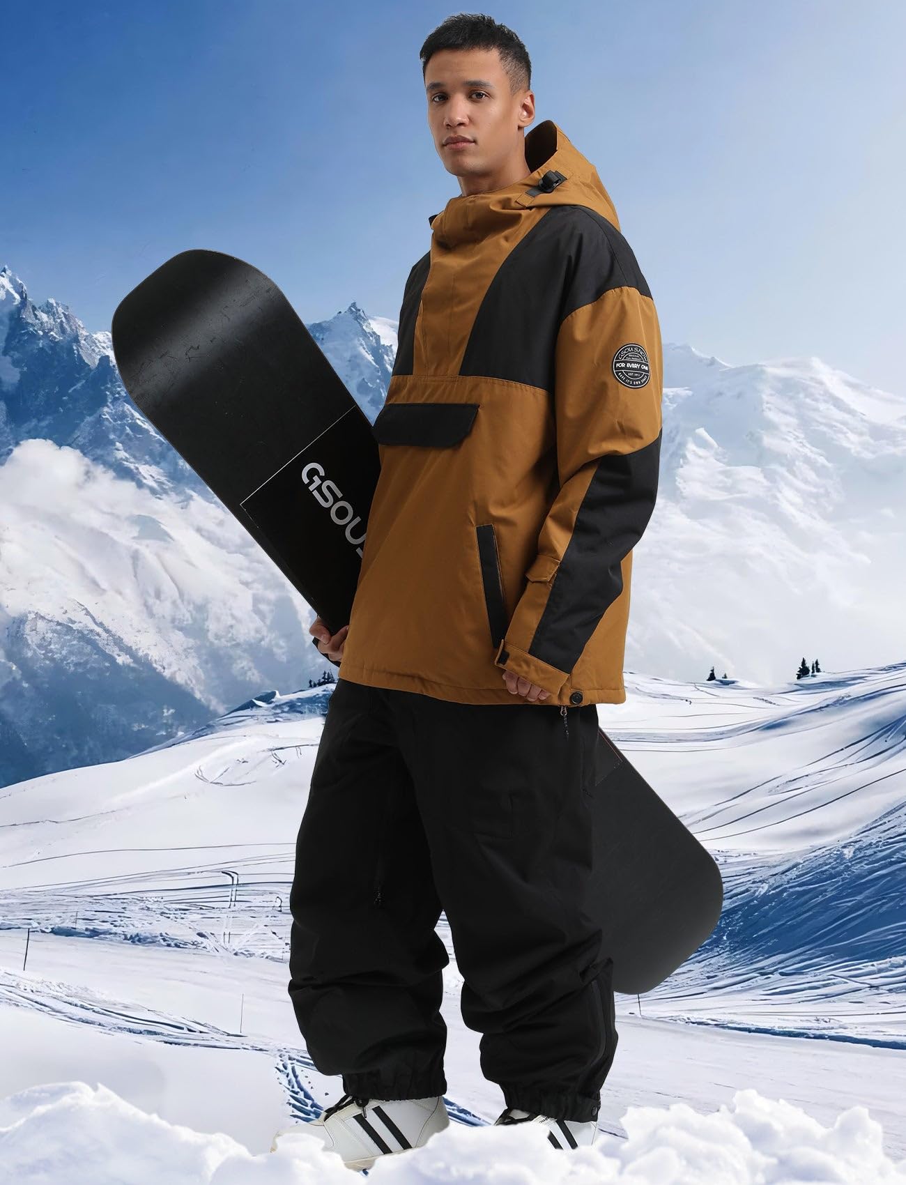 GSOU SNOW Herren Damen Skijacke Baggy Snowboardjacke Schneejacke für Männer Frauen - Multi-Pocket Oversize Wasserdicht Winddicht Atmungsaktiv Warm mit Kapuze