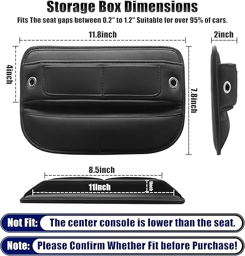 Miniatura 7 de Organizador de cuero de alta calidad para asiento de automóvil, organizador universal de consola central con ranuras para tarjetas para SUV (Negro,