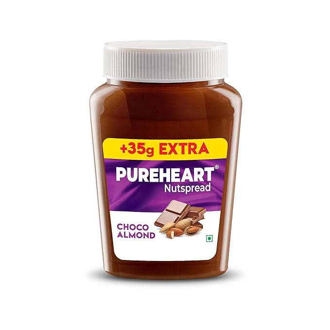 PUREHEART Choco Almond Nut Spread (350 +35 gm Extra) | Nutty, Smooth and Creamy Chocolate Almond Spread for Breakfast - No. 1 Exporter of Roasted Nuts