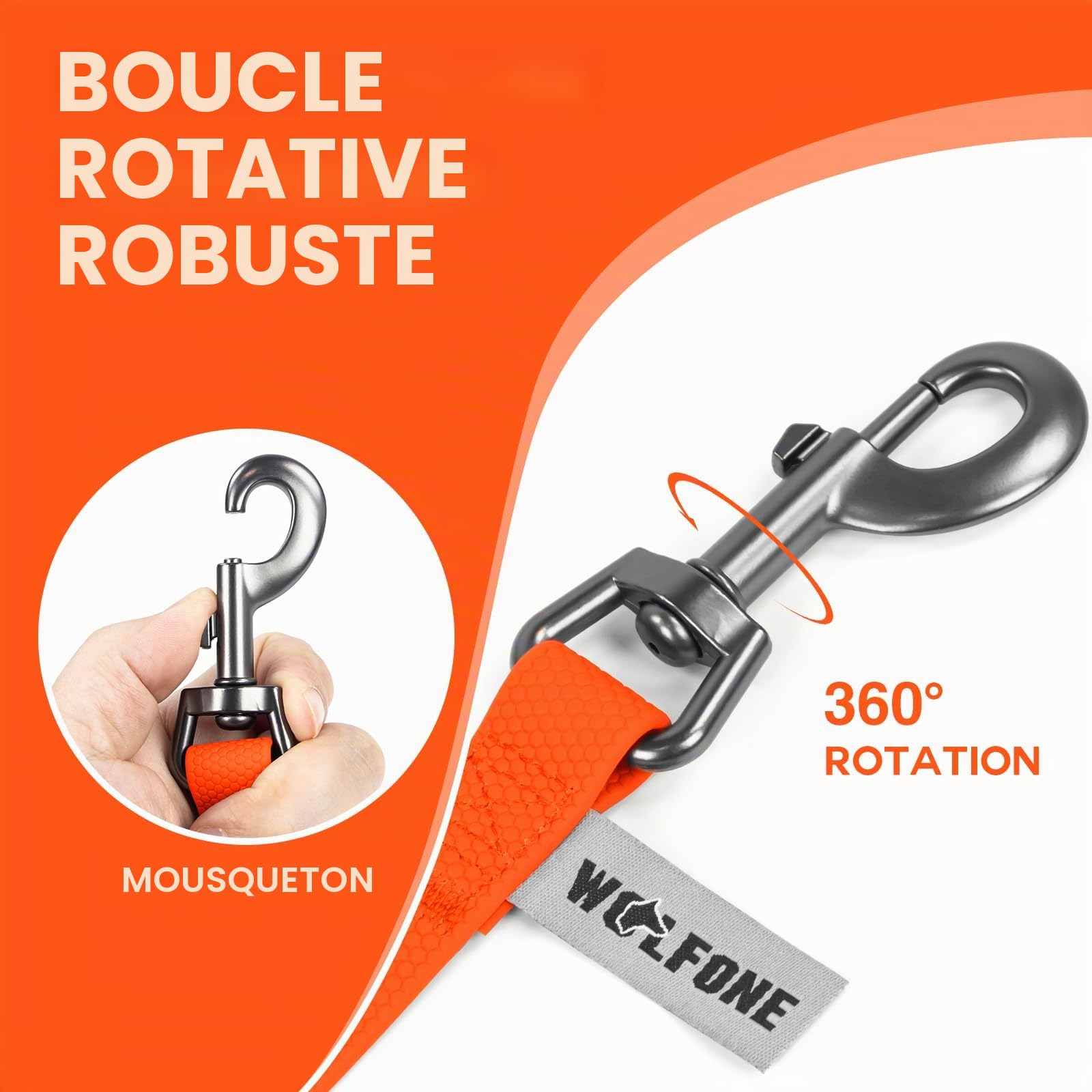 Wolfone Laisse de Dressage Robuste pour Chien avec poignée antidérapante et imperméable pour activités de Plein air Orange 15 m