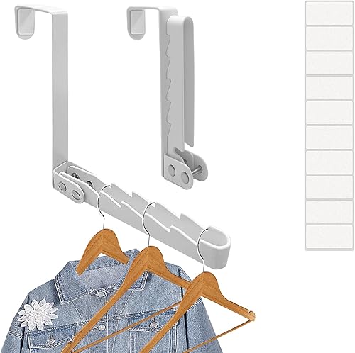 Paquete de 2 estantes para secar sobre la puerta, organizador de ganchos plegables para colgar ropa, ahorro de espacio, para lavandería, abrigos,