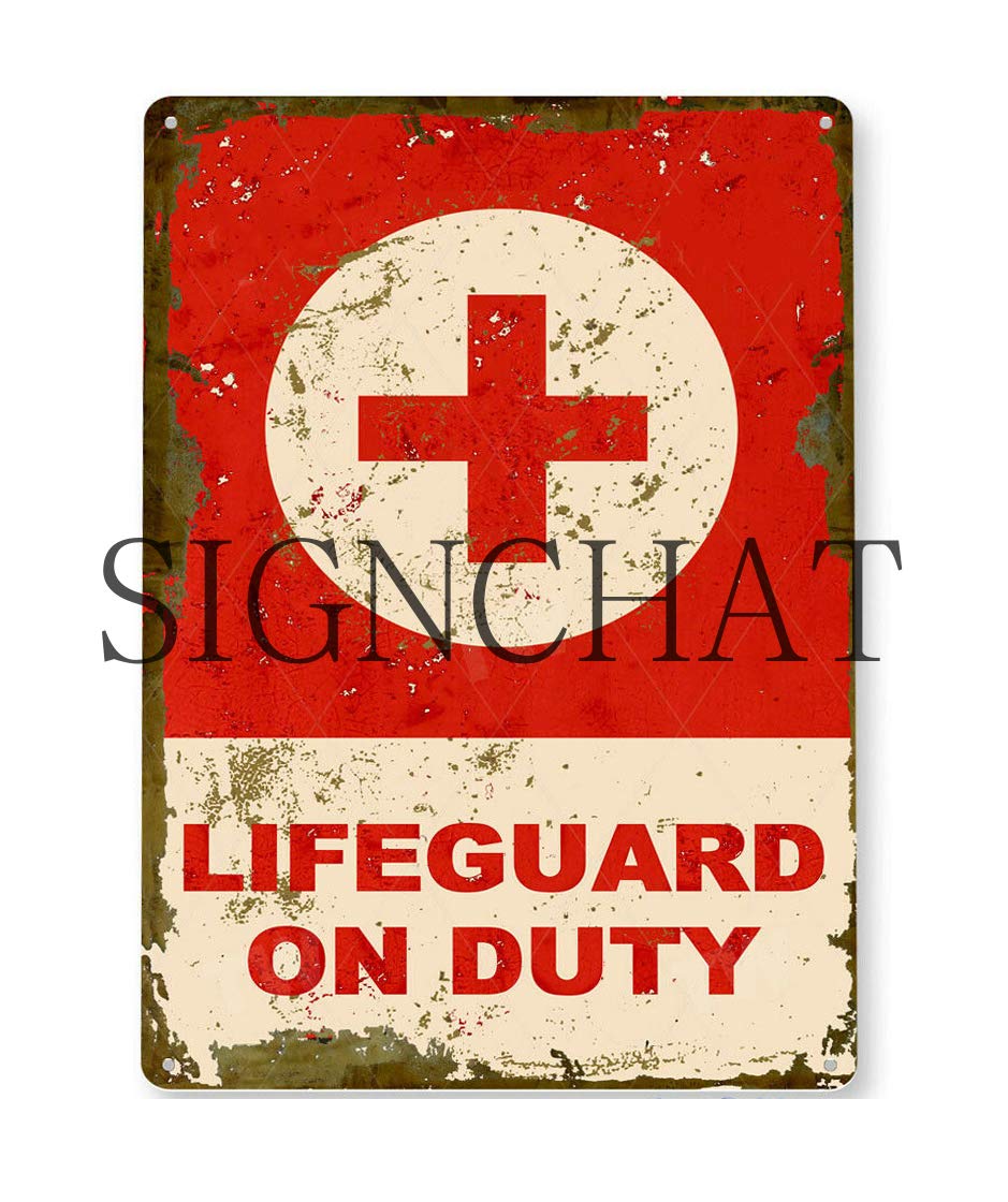 Bioprocess Lifeguard Sign Lifeguard On Duty Sign Beach Swimming Pool Metal Tin Sign Tin Sign Metal Sign 8X12 Inches