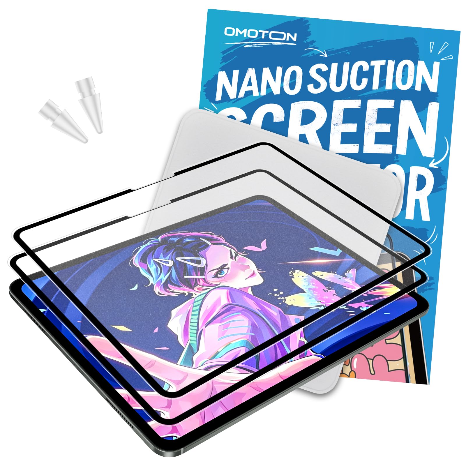 OMOTON PAPERSENSE Detachable Paper Screen Protector for iPad Pro 13" M5/M4 | 2 Pack Reusable Matte PET Film for Drawing & Note-Taking, Anti-Glare, Bubble Free, with 2 Pencil Tips