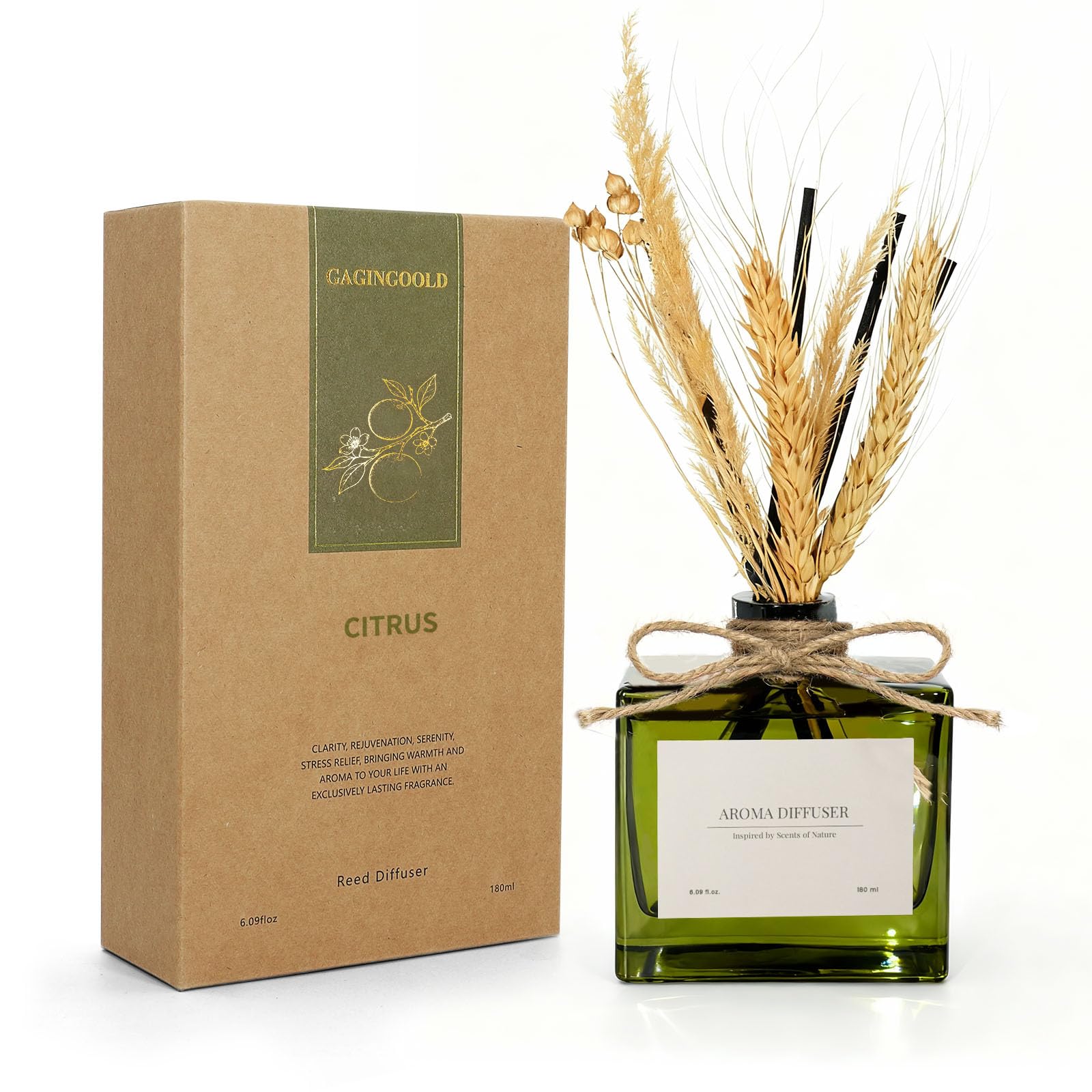 Reed Diffuser, Citrus Scented Oil with 10 Sticks & Decor Flower 180ml