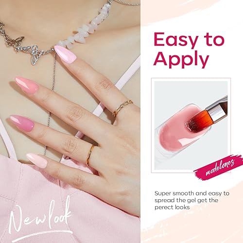 Miniatura 5 de modelones Juego de gel de uñas de polietileno, colección de confeti rosa, color nude, rosa pastel, colores pastel, extensión de uñas de gel para