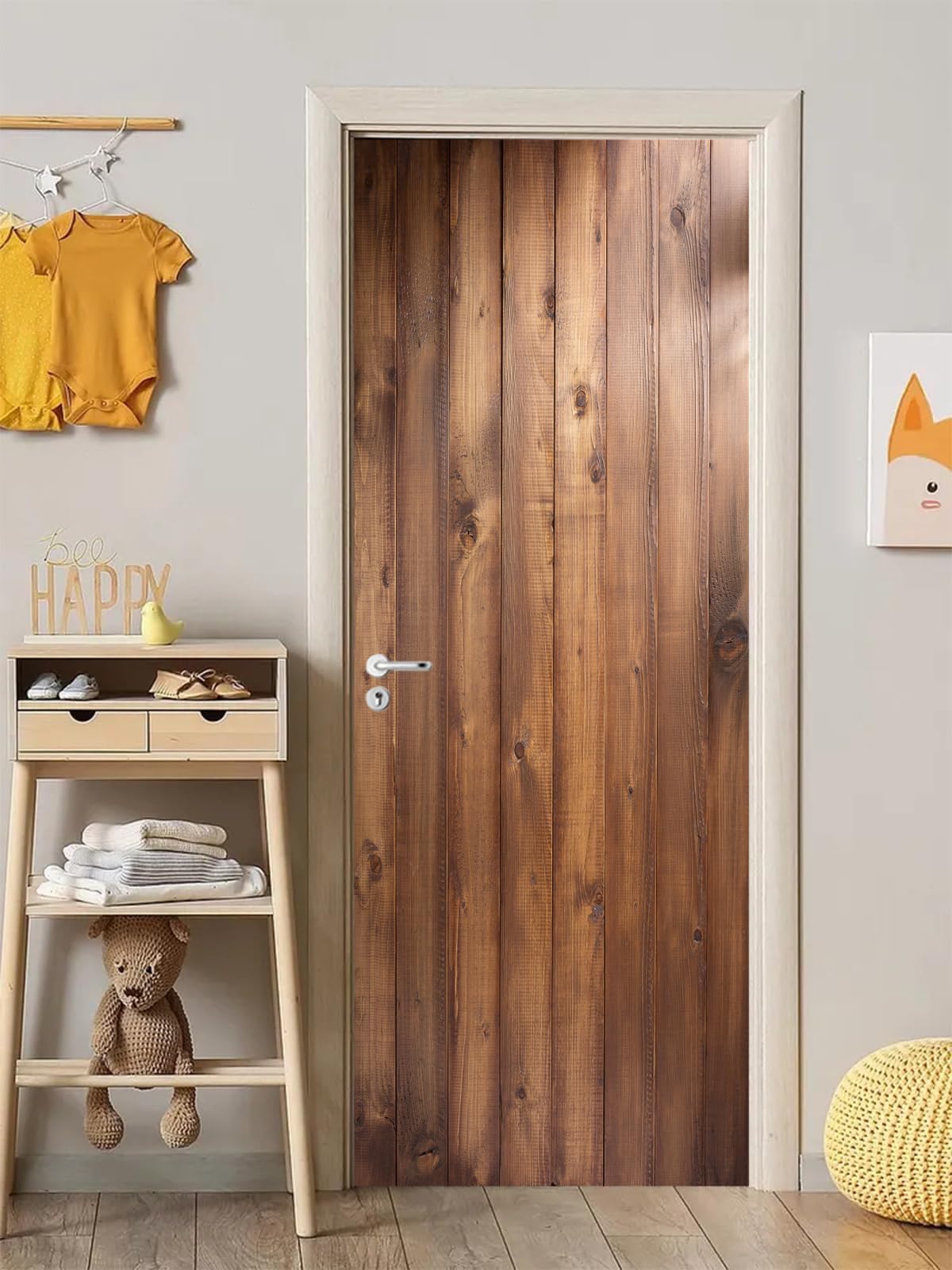 FLFK 3D Retro Wooden Pattern Door Sticker Peel and Stick 77x200cm-Self-Adhesive Wood Grain Door Mural Wallpaper Poster Decal for Home Decor(2Pcs/Set)