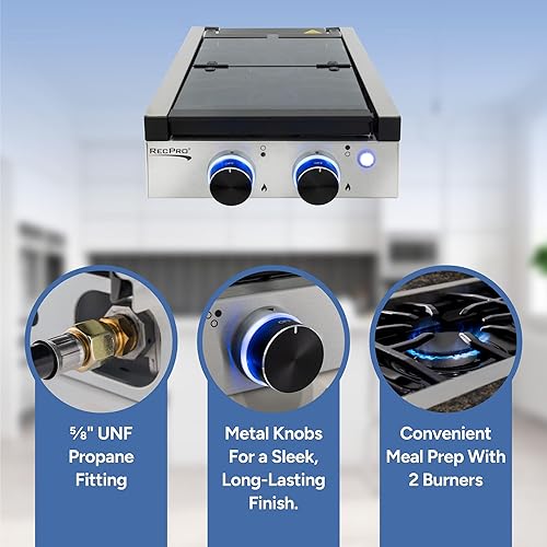 Miniatura 2 de RecPro Placa de cocina de gas integrada para caravana, 2 quemadores o 3 quemadores, estufa de cocina RV  Quemadores de 6,500 y 8,000 BTU  Cubierta