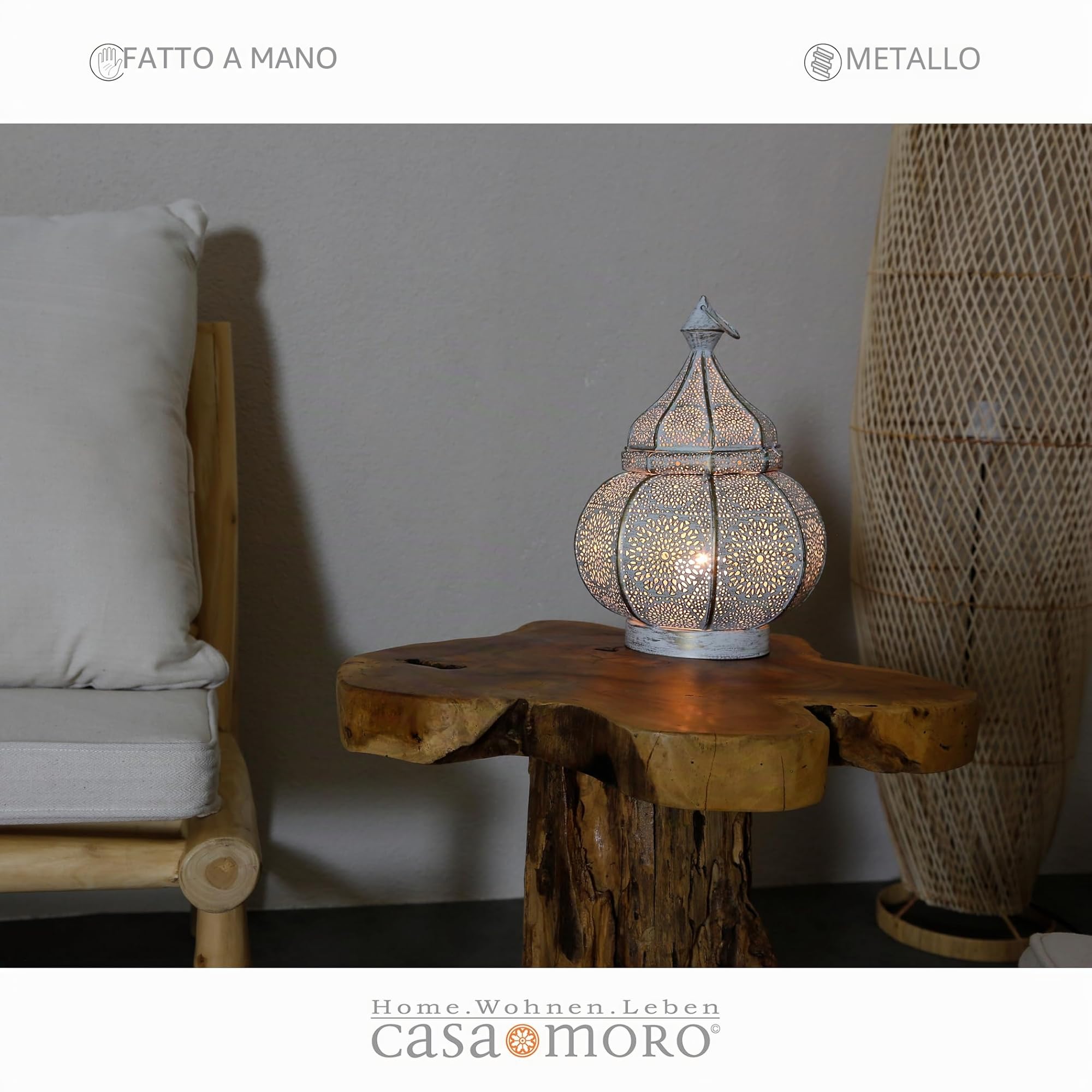Casa Moro | Lanterna Orientale in metallo Alima bianco 30cm | Bellissima Lanterna da tavolo per il matrimonio e regalo di Natale | LN2050