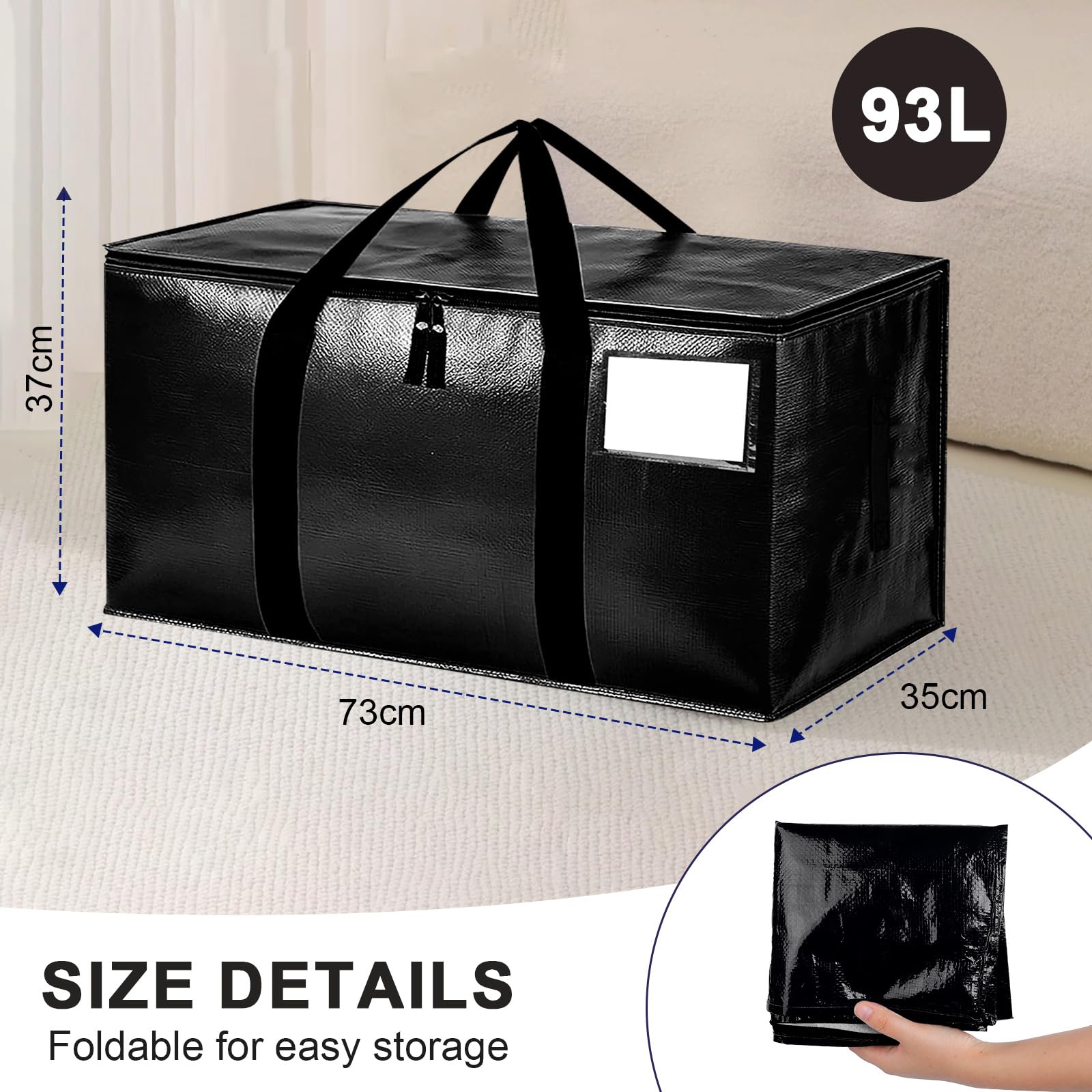 Zandrix Extra Large Moving Boxes Bags, 93L Heavy Duty Cloths Storage Bags with Backpack Straps - Image 3