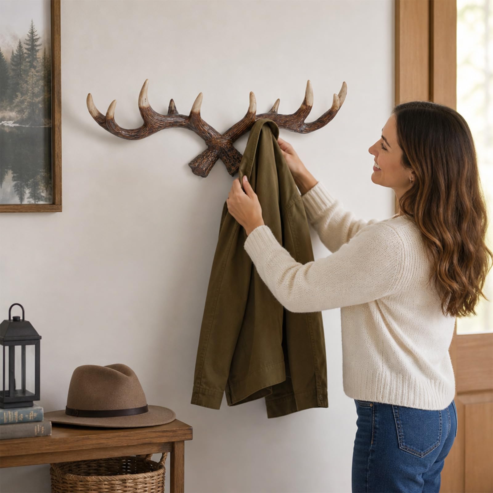 Perchero Montaje en Pared Forma de Astas de Ciervo de Resina Vintage para Colgar Toallas y Llaves Diseño Rústico para Baño y Entrada