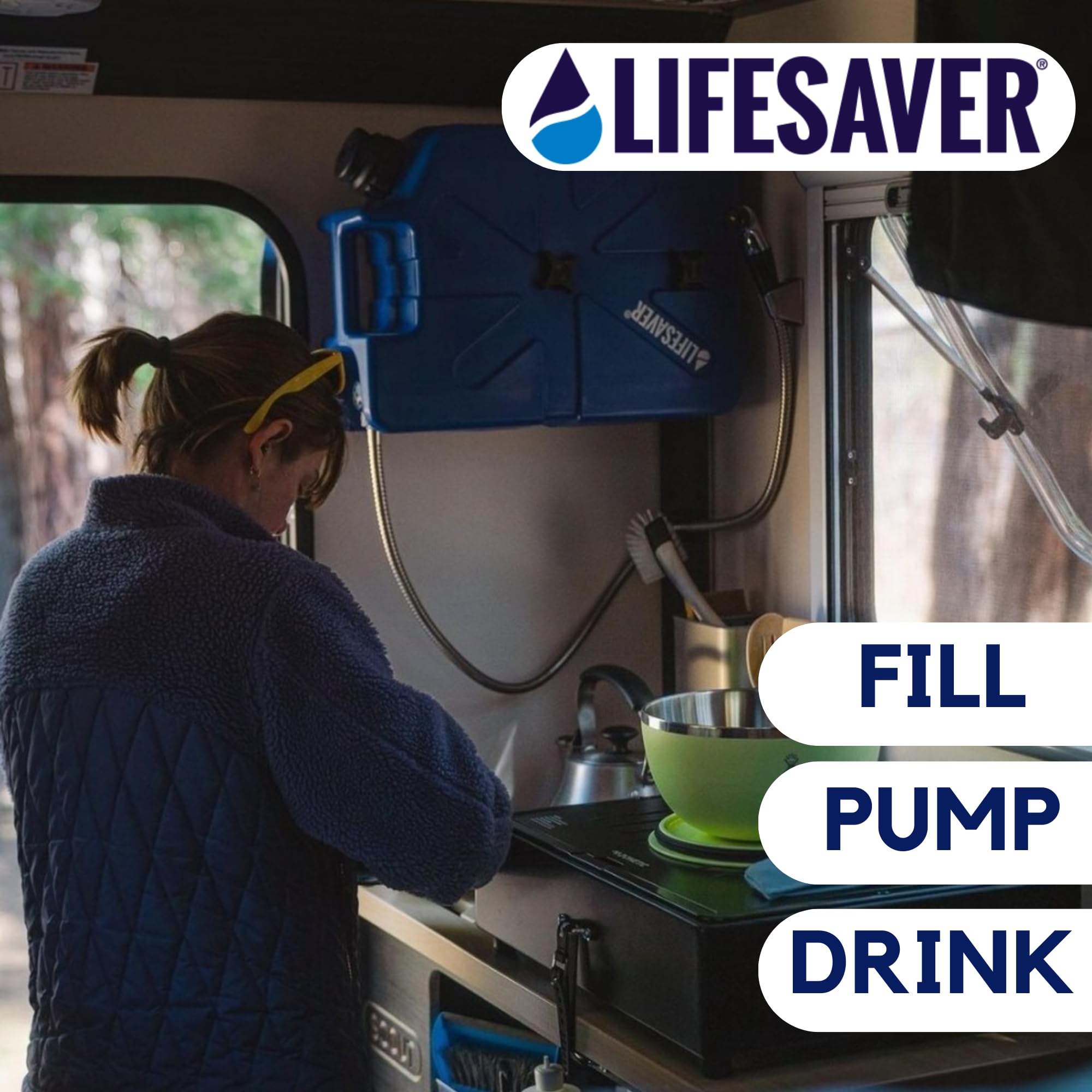 LifeSaver® Jerrycan Starter Pack | 20,000 litre Water Purifier with Shower Attachment and Spare Carbon Filters | Camping, Overlanding, Vanlife, Caravanning & Prepping (Blue)