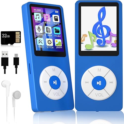 Reproductor de MP3 con tarjeta TF de 32 GB, altavoz HD integrado, reproductor de música portátil de alta fidelidad con videograbadora de vozradio