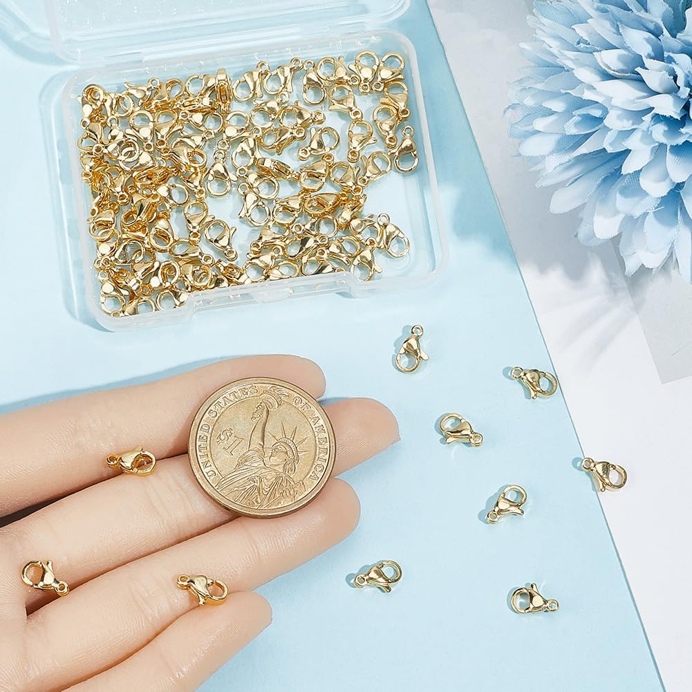 Beebeecraft 1 Box 100Pcs Lobster Claw Clasps 24K Gold Plated 304 Stainless Steel 9mm Jewelry Lobster Clasps for Jewellery Making Bracelets Necklace - Image 3