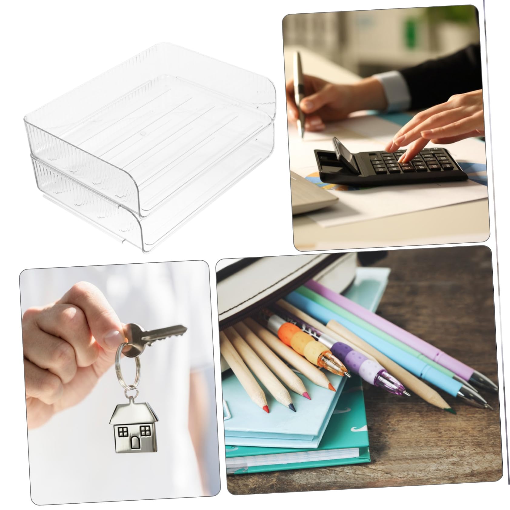iplusmile 2 pezzi Organizer Scrivania in Plastica Impilabile Mensola Portaoggetti per Ufficio Studio e Dormitorio Scaffale Documenti Capiente e Leggero