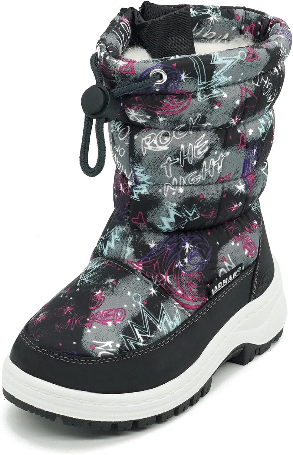 Kids Mid Calf Snow Boots Graffiti Print Warm Lined Waterproof Non Slip Drawstring Cotton Shoes