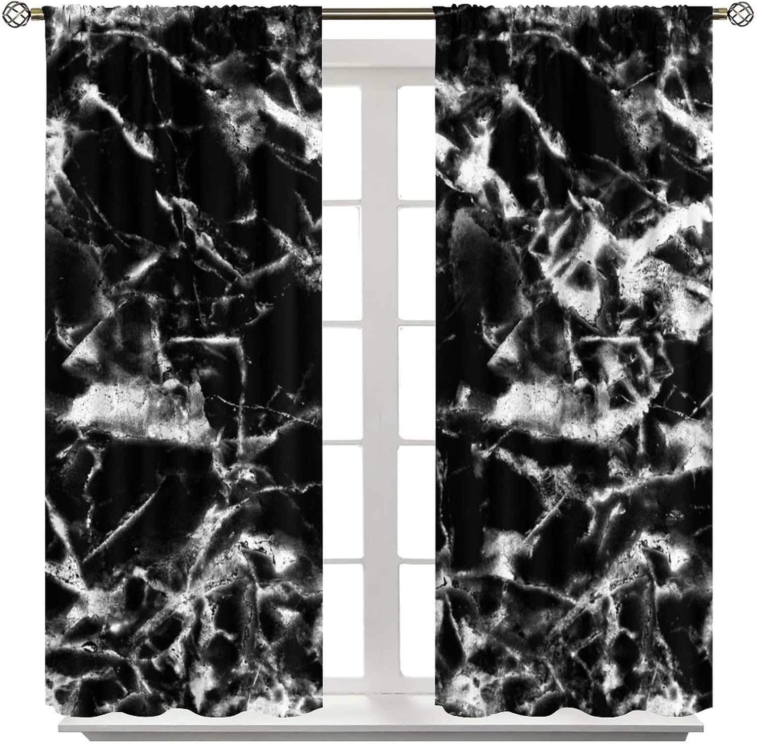 Marble Blackout Curtain Black and White Black Marble Drapes Window Curtain Rod Pocket Curtain Girls Boys Kitchen Bedroom Living Room Dining Room 2 Panels 42x45 in