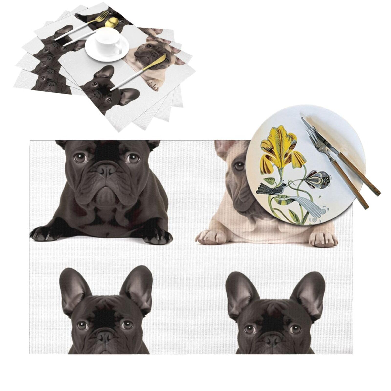 Set de table bouledogue français en PVC tissé haute résistance